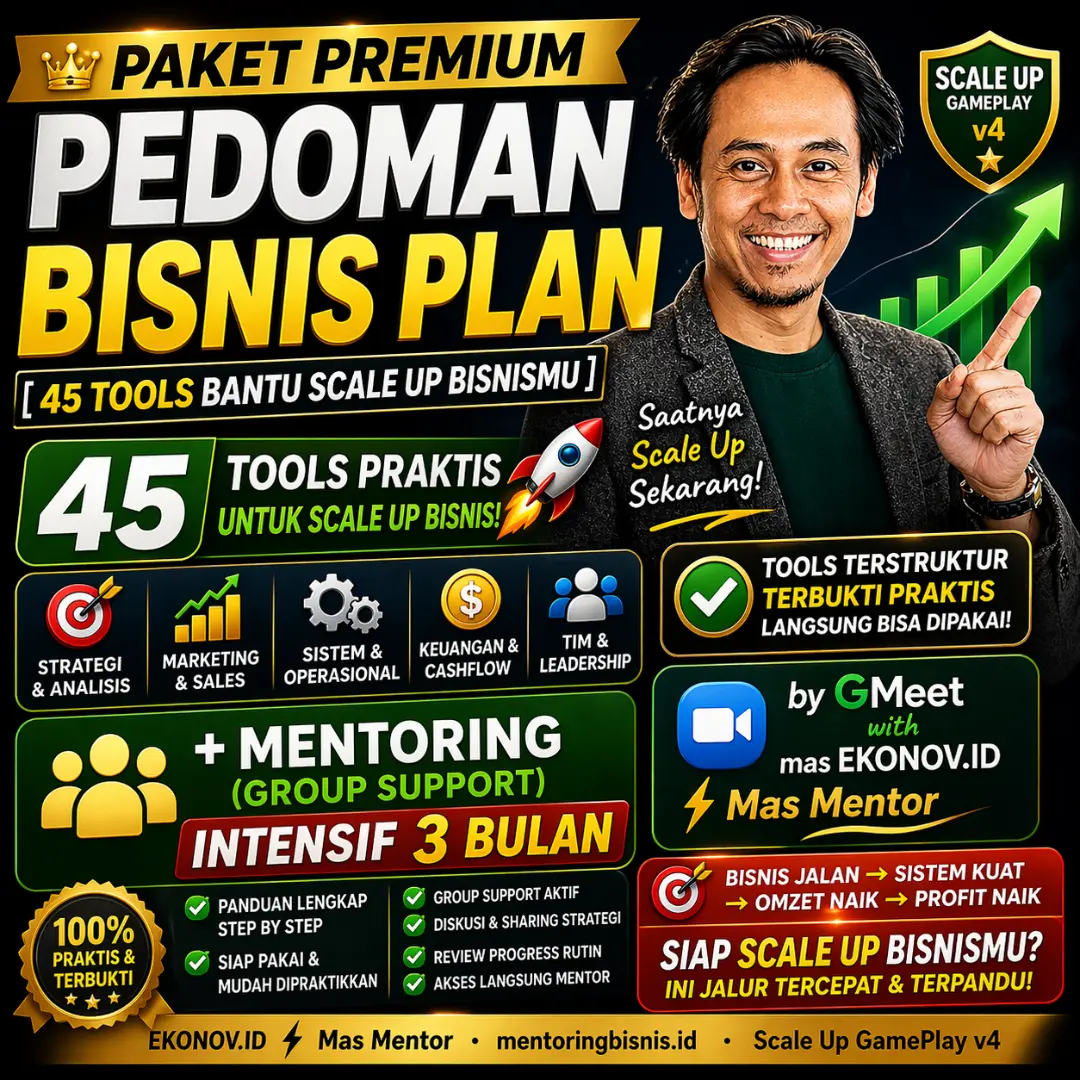 Paket Premium Pedoman Bisnis Plan [45 Tools Bantu Scale Up Bisnismu] + Batch #2 Mentoring (Group Support) Intensif 3 bulan by GMeet